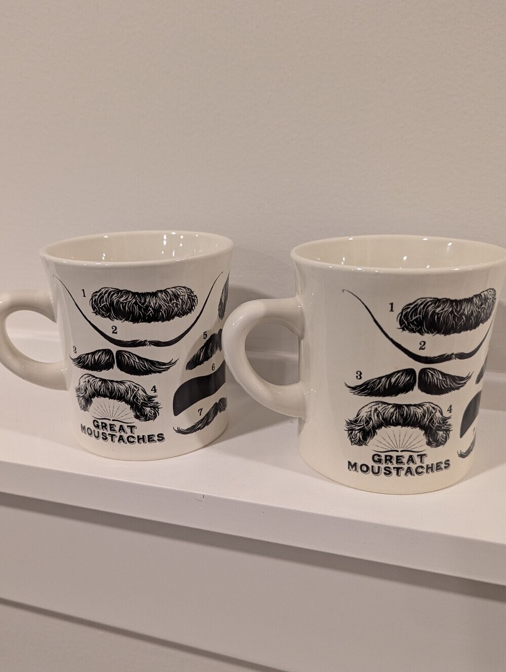 White 'Great Moustaches' Ceramic Mug - Set of 2